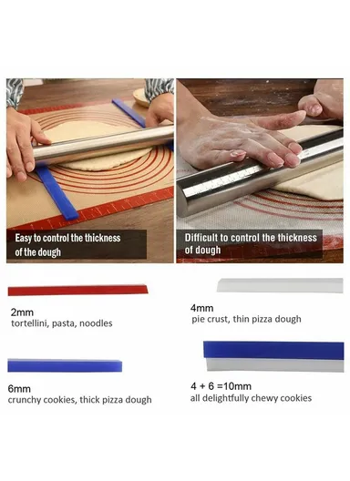 6Pcs / Set 2 / 4 / 6mm Silicone Measuring Dough Thickness Strips Rolling Pin Spacers Sticks for Baking ( BPA Free, No FDA )
