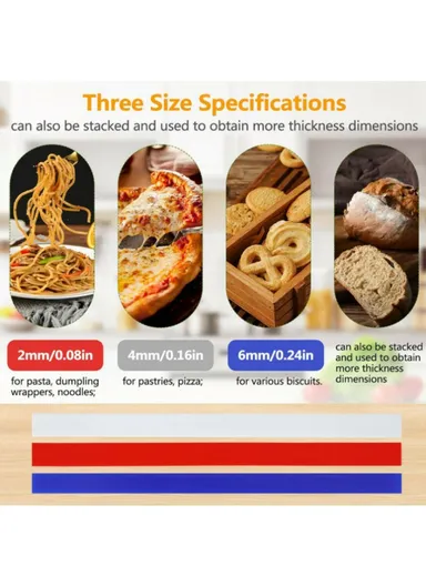 6Pcs / Set 2 / 4 / 6mm Silicone Measuring Dough Thickness Strips Rolling Pin Spacers Sticks for Baking ( BPA Free, No FDA )