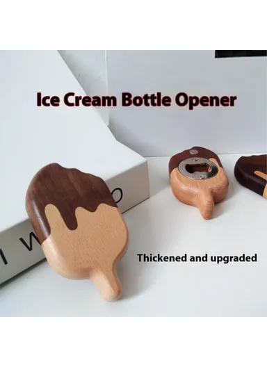 Wooden Ice Cream Shaped Bottle Opener Refrigerator Magnet Creative Beer Cap Lifter For Home Decor