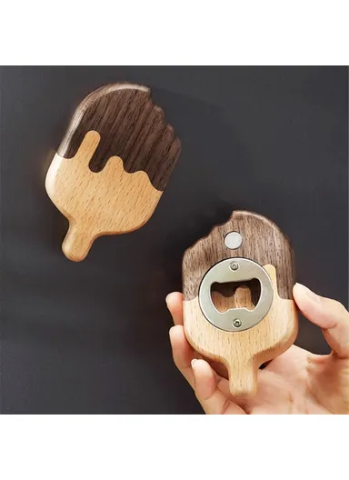 Wooden Ice Cream Shaped Bottle Opener Refrigerator Magnet Creative Beer Cap Lifter For Home Decor