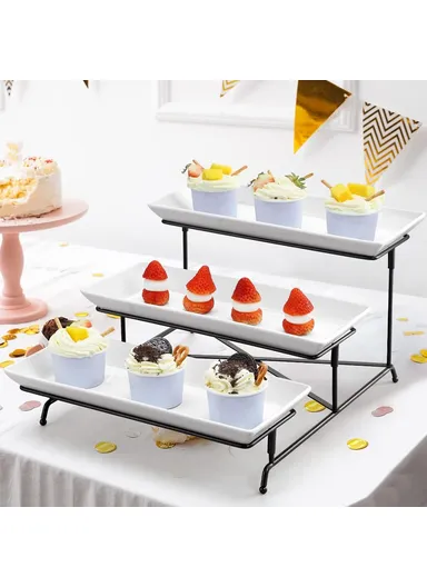 Three-Tier Detachable Fruit Display Shelf, Ceramic Serving Platter for Desserts, Cakes, Candies - Gold