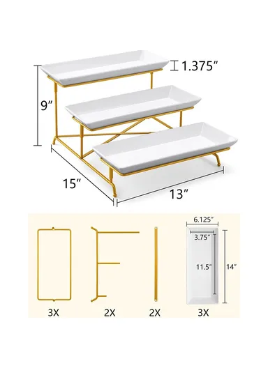 Three-Tier Detachable Fruit Display Shelf, Ceramic Serving Platter for Desserts, Cakes, Candies - Gold