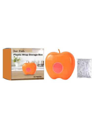 50Pcs Kitchen Plastic Wrap Food Cover Cling Film with Apple Shape Dispenser Box JUC09-A007-5-OG1