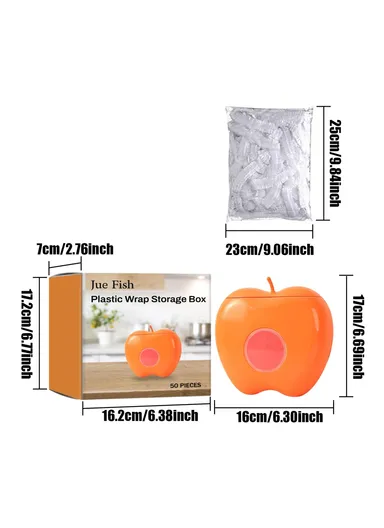 50Pcs Kitchen Plastic Wrap Food Cover Cling Film with Apple Shape Dispenser Box JUC09-A007-5-OG1