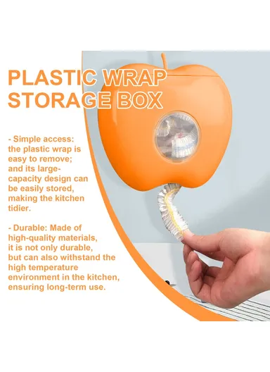 50Pcs Kitchen Plastic Wrap Food Cover Cling Film with Apple Shape Dispenser Box JUC09-A007-5-OG1