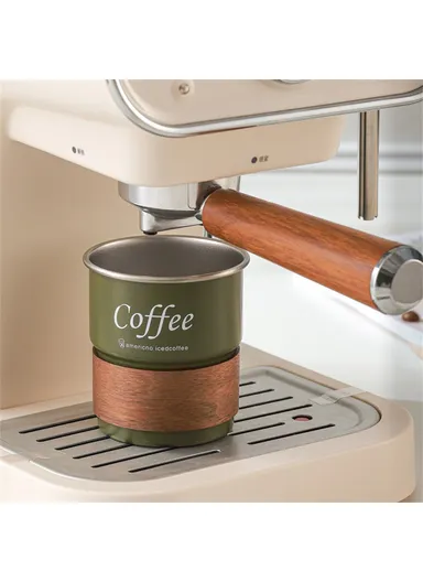 Single Layer 304 Stainless Steel Coffee Mug Portable Cup with Wooden Sleeve for Camping - Green