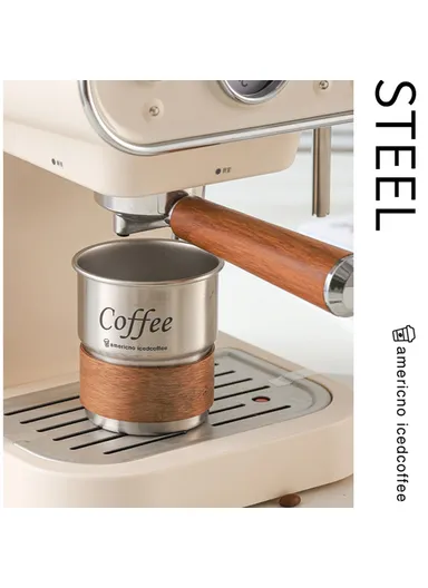 Single Layer 304 Stainless Steel Coffee Mug Portable Cup with Wooden Sleeve for Camping - Black