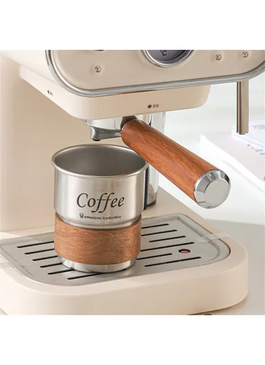 Single Layer 304 Stainless Steel Coffee Mug Portable Cup with Wooden Sleeve for Camping - Steel Color
