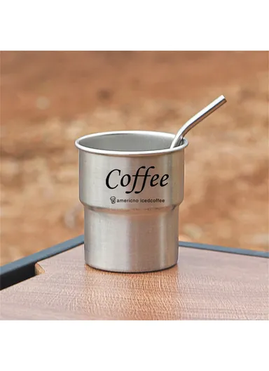 Single Layer 304 Stainless Steel Coffee Mug Portable Cup with Wooden Sleeve for Camping - Steel Color