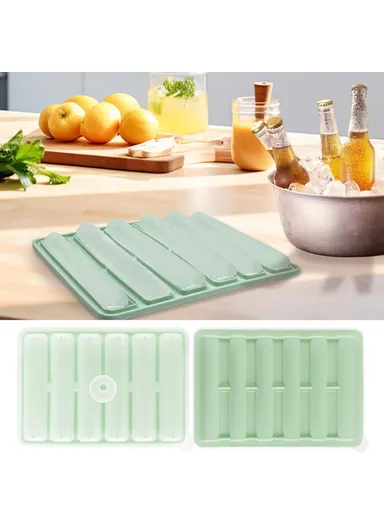 6 Cavity Ice Maker Cylindrical Long Strip Mold Food Grade Silicone Ice Tray for Cocktails (BPA Free, with FDA / LFGB) - Green
