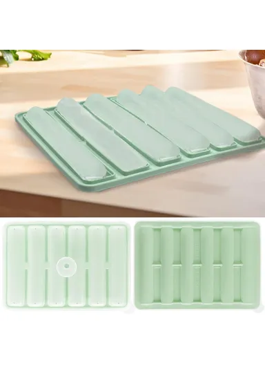 6 Cavity Ice Maker Cylindrical Long Strip Mold Food Grade Silicone Ice Tray for Cocktails (BPA Free, with FDA / LFGB) - Green