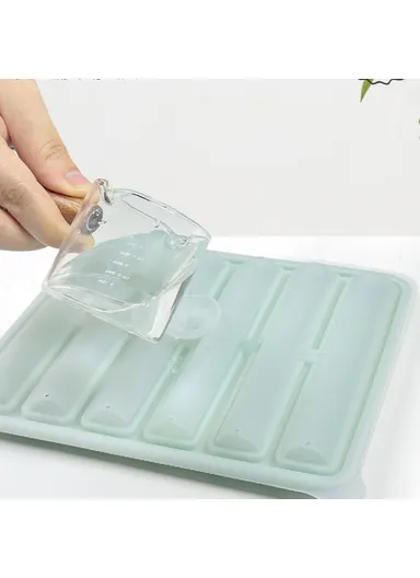 6 Cavity Ice Maker Cylindrical Long Strip Mold Food Grade Silicone Ice Tray for Cocktails (BPA Free, with FDA / LFGB) - Green