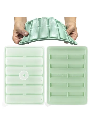 6 Cavity Ice Maker Cylindrical Long Strip Mold Food Grade Silicone Ice Tray for Cocktails (BPA Free, with FDA / LFGB) - Green