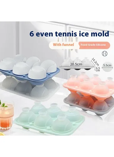 Silicone Ice Ball Mold 6 Tennis Ball Shaped Ice Maker Tray for Cocktails (BPA Free, with FDA / LFGB) - Black