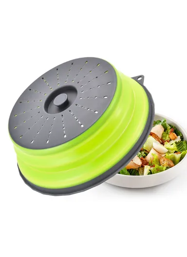 Collapsible Microwave Cover PP + TPR Food Splatter Guard Drain Lid with Hanging Hole (BPA Free, No FDA) - Green