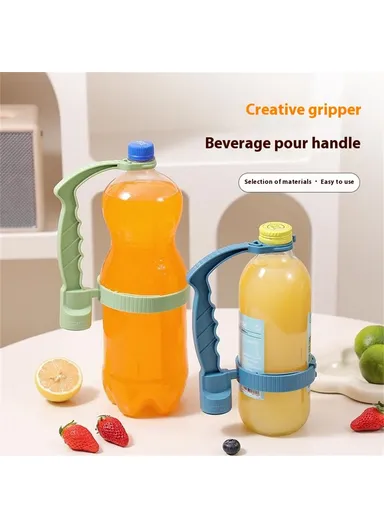 Beverage Bottle Pourer Handle Precision Flow Control Anti-Spill Handle with Built-in Bottle Opener - Blue