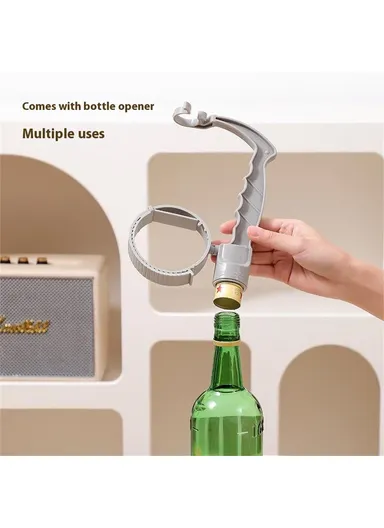 Beverage Bottle Pourer Handle Precision Flow Control Anti-Spill Handle with Built-In Bottle Opener - Grey