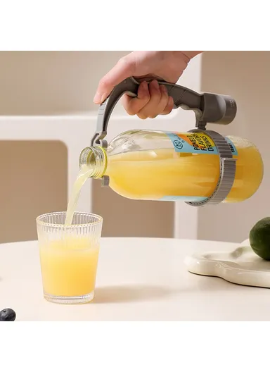 Beverage Bottle Pourer Handle Precision Flow Control Anti-Spill Handle with Built-In Bottle Opener - Grey