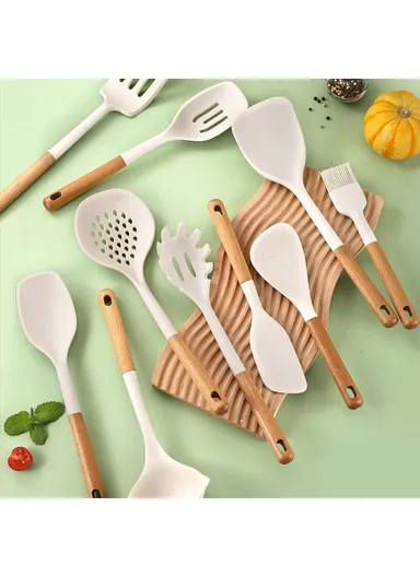 13Pcs / Set Silicone Cooking Utensils Spatula Brush Cutlery Kit Kitchen Cookware (BPA-Free, No FDA)