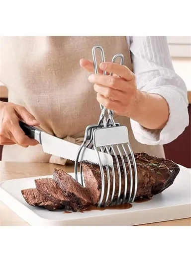 Stainless Steel Slicer Tongs Ham Hot Dog Sausage Bread Slicing Holder Kitchen Tool (BPA Free, No FDA)