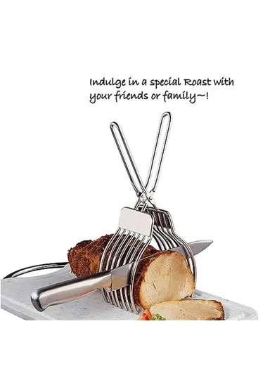 Stainless Steel Slicer Tongs Ham Hot Dog Sausage Bread Slicing Holder Kitchen Tool (BPA Free, No FDA)