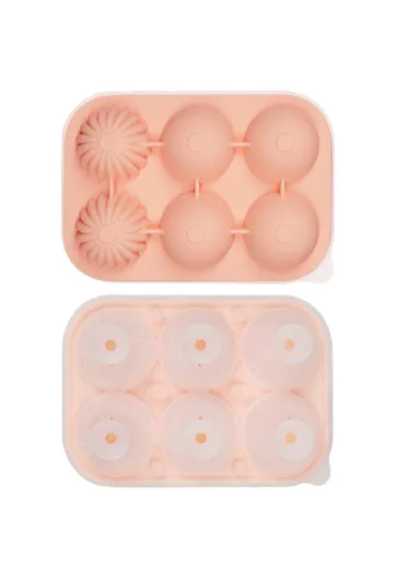 6 Cavity Ice Ball Maker Mold Food Grade Silicone Ice Tray for Cocktails (BPA Free, FDA / LFGB Certified) - Pink