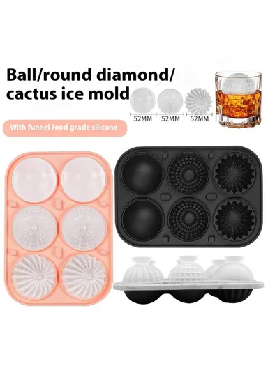 6 Cavity Ice Ball Maker Mold Food Grade Silicone Ice Tray for Cocktails (BPA Free, FDA / LFGB Certified) - Pink