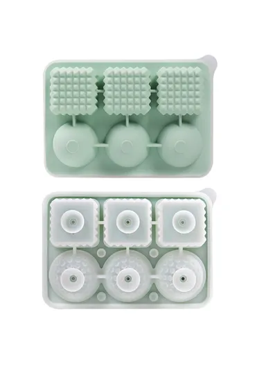 6 Cavity Silicone Ice Cube Tray for Cocktails Leak Proof Ice Ball Mold (BPA Free, FDA / LFGB Certified) - Green