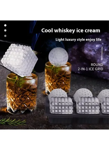 6 Cavity Silicone Ice Cube Tray for Cocktails Leak Proof Ice Ball Mold (BPA Free, FDA / LFGB Certified) - Dark Blue