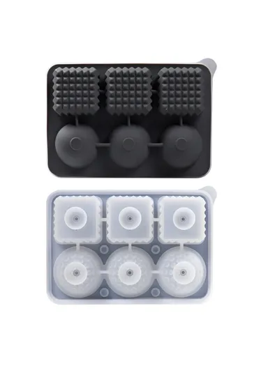 6 Cavity Silicone Ice Cube Tray for Cocktails Leak Proof Ice Ball Mold (BPA Free, FDA / LFGB Certified) - Black