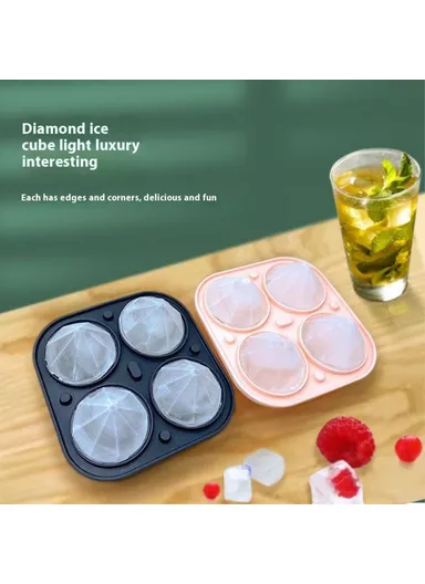 4 Cavity Diamond Shape Silicone Ice Maker Mold (BPA Free, FDA / LFGB Certified) - Black