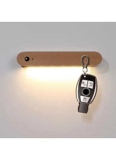 NO-HB012 Rechargeable Wooden Sensor Night Light LED Bedroom Wall Night Lamp Magnetic Key Holder Cabinet Door Hanging Lamp