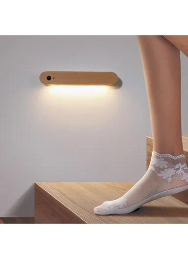 NO-HB012 Rechargeable Wooden Sensor Night Light LED Bedroom Wall Night Lamp Magnetic Key Holder Cabinet Door Hanging Lamp