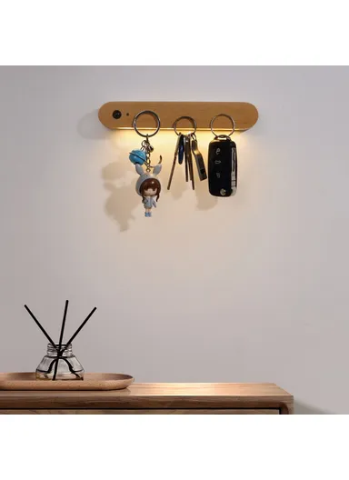 NO-HB012 Rechargeable Wooden Sensor Night Light LED Bedroom Wall Night Lamp Magnetic Key Holder Cabinet Door Hanging Lamp