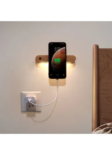 NO-HB012 Rechargeable Wooden Sensor Night Light LED Bedroom Wall Night Lamp Magnetic Key Holder Cabinet Door Hanging Lamp