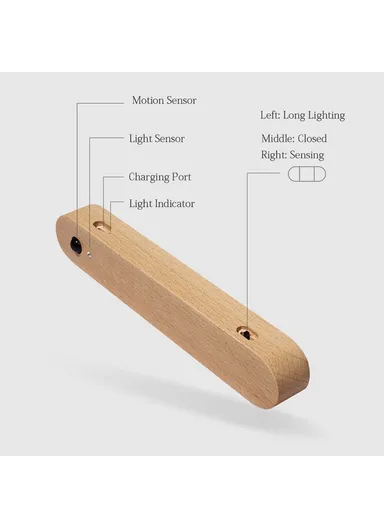 NO-HB012 Rechargeable Wooden Sensor Night Light LED Bedroom Wall Night Lamp Magnetic Key Holder Cabinet Door Hanging Lamp