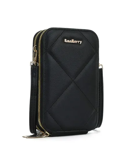 Zipper Design PU Leather Crossbody Bag Phone Pouch Shoulder Bag for Travel, Daily Use N0111 - Black