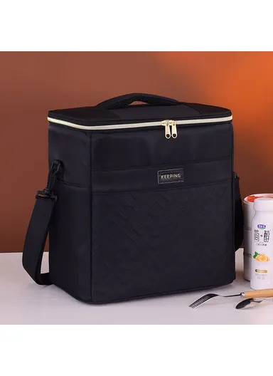 Insulated Lunch Bag Large Capacity Leakproof Thermal Bento Carrier for Outdoor Camping Picnic 7029 - Black