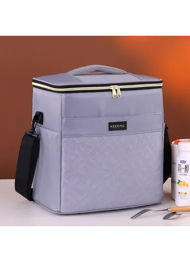 Insulated Lunch Bag Large Capacity Leakproof Thermal Bento Carrier for Outdoor Camping Picnic 7029 - Grey
