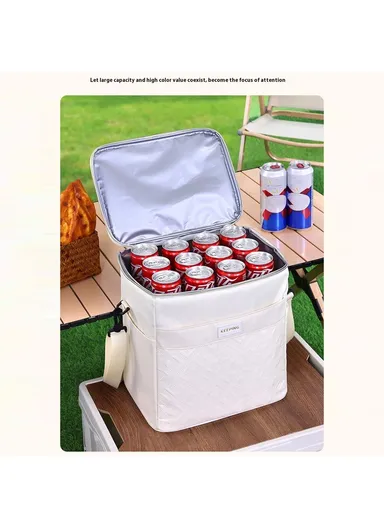 Insulated Lunch Bag Large Capacity Leakproof Thermal Bento Carrier for Outdoor Camping Picnic (L29xW20xH31)cm 7029 - Beige