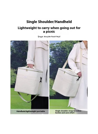 Insulated Lunch Bag Large Capacity Leakproof Thermal Bento Carrier for Outdoor Camping Picnic (L29xW20xH31)cm 7029 - Beige