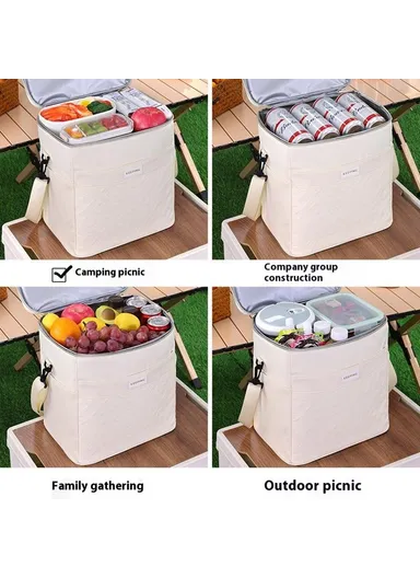 Insulated Lunch Bag Large Capacity Leakproof Thermal Bento Carrier for Outdoor Camping Picnic (L29xW20xH31)cm 7029 - Beige