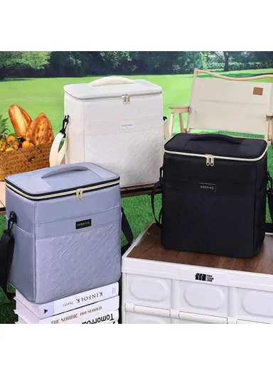 Insulated Lunch Bag Large Capacity Leakproof Thermal Bento Carrier for Outdoor Camping Picnic (L29xW20xH31)cm 7029 - Beige