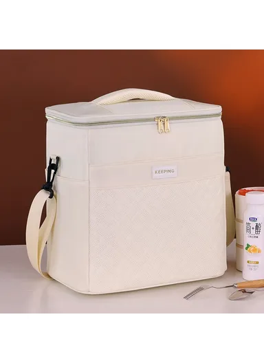 Insulated Lunch Bag Large Capacity Leakproof Thermal Bento Carrier for Outdoor Camping Picnic (L29xW20xH31)cm 7029 - Beige