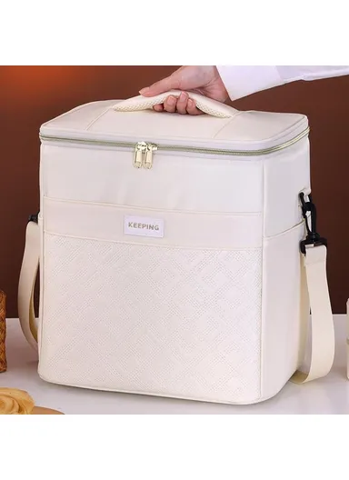 Insulated Lunch Bag Large Capacity Leakproof Thermal Bento Carrier for Outdoor Camping Picnic (L29xW20xH31)cm 7029 - Beige