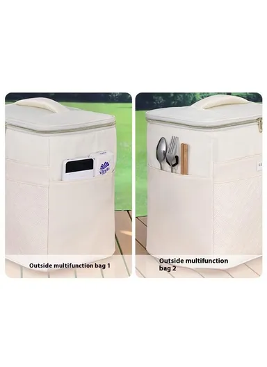 Insulated Lunch Bag Large Capacity Leakproof Thermal Bento Carrier for Outdoor Camping Picnic (L29xW20xH31)cm 7029 - Beige