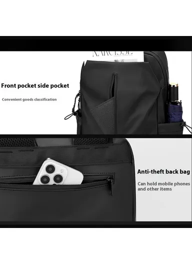 16 Inch Laptop Backpack Men Business Travel Casual Nylon Daypack Commuter Bag 3418 - Black