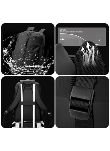 16 Inch Laptop Backpack Men Business Travel Casual Nylon Daypack Commuter Bag 3418 - Black