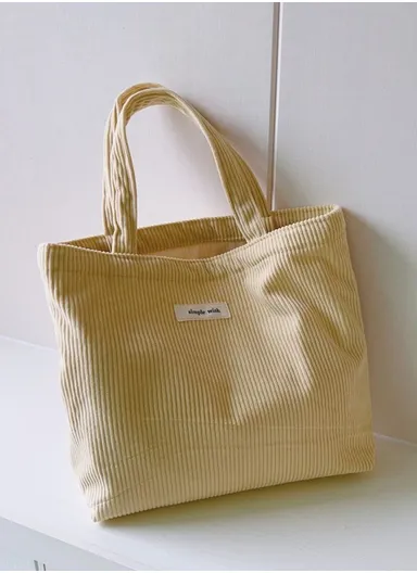 Solid Color Corduroy Toiletries Handbag Cosmetic Organizer Bag Large Makeup Storage Pouch for Women and Teen Girls 572 - Light Yellow