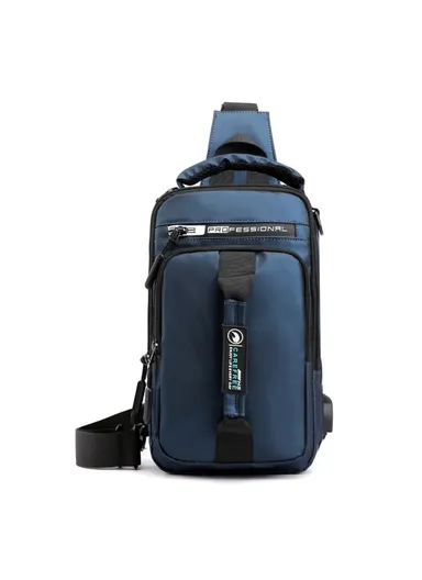 Large Men's Waist Pack Nylon Chest Bag Shoulders Backpack Sling Bag with External USB Charging Port 1100-1# - Dark Blue